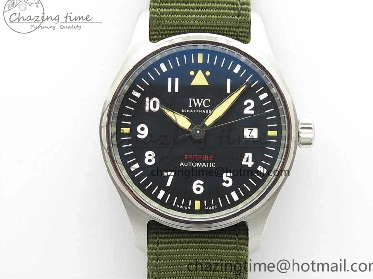 MIROTIME 0207 Fashionable Pilot IW326801 SS MK 1:1 Best Edition Black Dial on Green Nylon Strap MIYOTA 7122